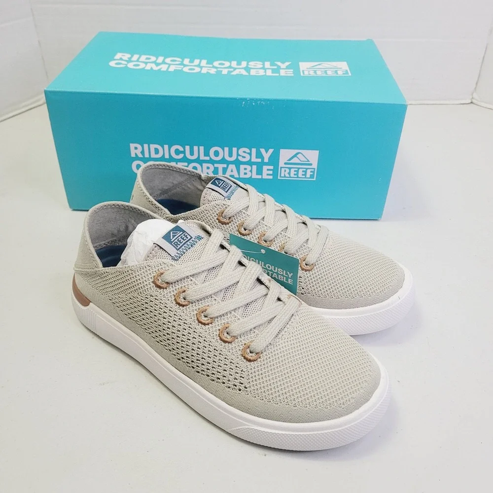 Reef Kids Neptune Sneakers Size 2 Tan Knit Low Top Cushion Comfort CK0247